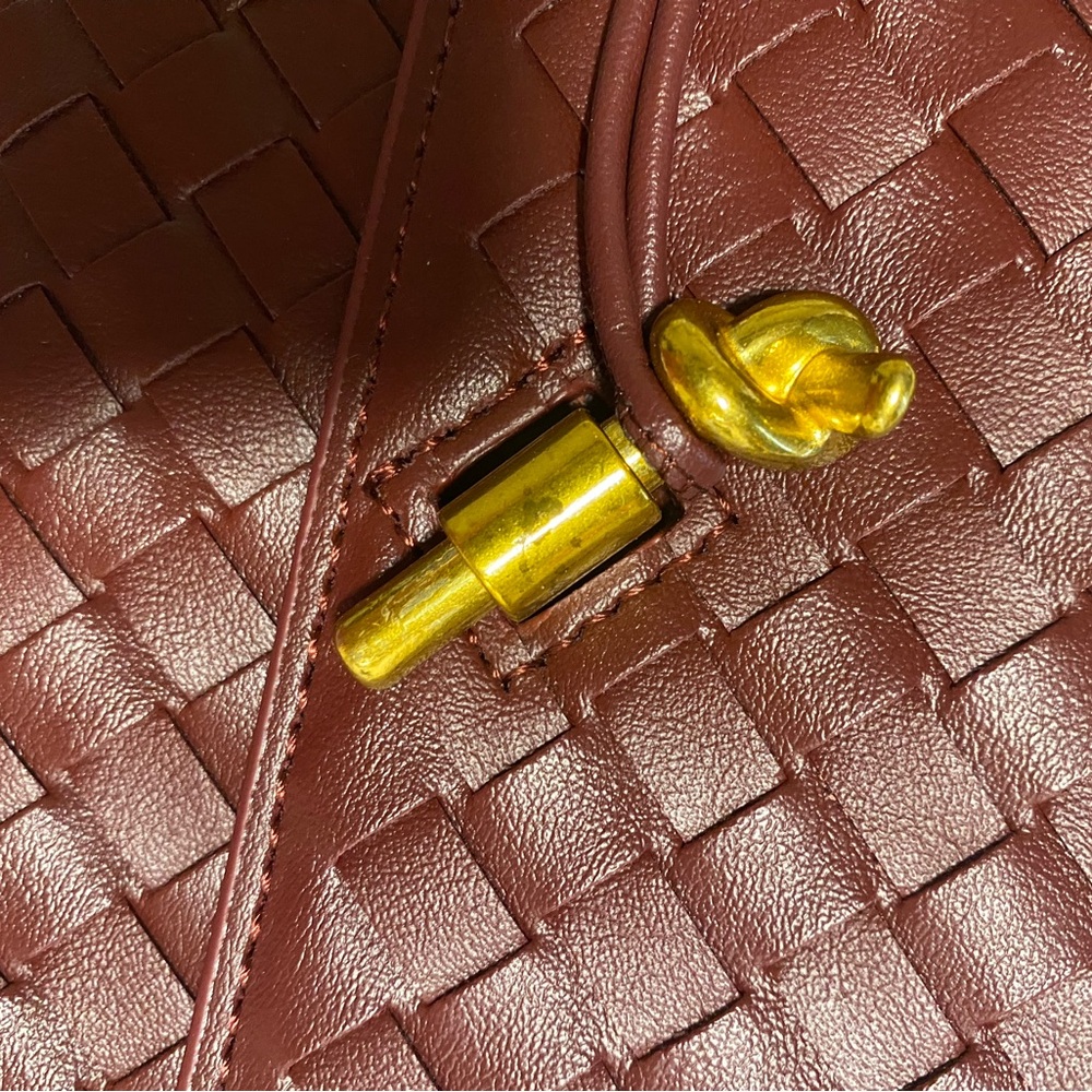 Woven Burgundy Clutch with Gold Accent - Picture 2 of 3